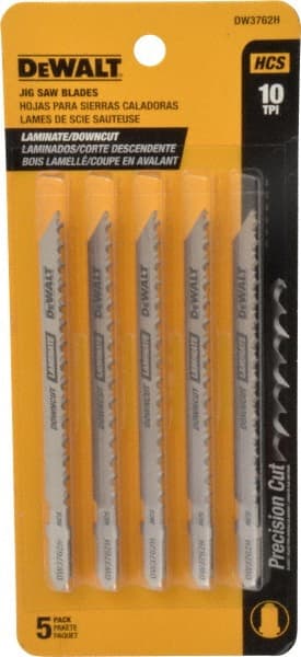 DeWALT - 4" Long, 10 Teeth per Inch, High Carbon Steel Jig Saw Blade - Toothed Edge, 1/4" Wide x 0.06" Thick, T-Shank - Exact Tooling