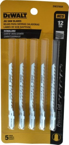 DeWALT - 3" Long, 12 Teeth per Inch, High Carbon Steel Jig Saw Blade - Toothed Edge, 1/4" Wide x 0.06" Thick, T-Shank - Exact Tooling