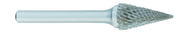 SM-6 -- 16mm x 25mm LOC x 6mm Shank x 50mm OAL Pointed Cone Carbide Medium Tough Cut Burr - Exact Tooling