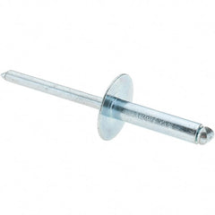 Value Collection - Size 610 Large Flange Dome Head Steel Open End Blind Rivet - Steel Mandrel, 0.501" to 5/8" Grip, 5/8" Head Diam, 0.192" to 0.196" Hole Diam, 0.825" Length Under Head, 3/16" Body Diam - Exact Tooling
