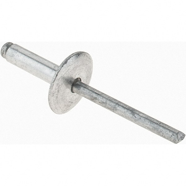 Value Collection - Size 68 Large Flange Dome Head Aluminum Open End Blind Rivet - Aluminum Mandrel, 0.376" to 1/2" Grip, 5/8" Head Diam, 0.192" to 0.196" Hole Diam, 0.7" Length Under Head, 3/16" Body Diam - Exact Tooling