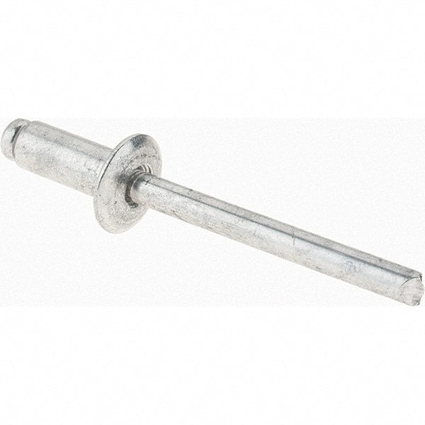 Value Collection - Size 64 Dome Head Aluminum Open End Blind Rivet - Aluminum Mandrel, 0.188" to 1/4" Grip, 3/8" Head Diam, 0.192" to 0.198" Hole Diam, 0.45" Length Under Head, 3/16" Body Diam - Exact Tooling