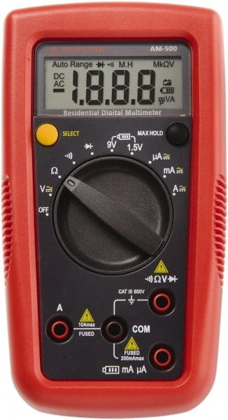Amprobe - 4018624, CAT III, 600 VAC/VDC, Digital Auto Ranging Manual Ranging Multimeter - 20 mOhm, Measures Voltage, Current, Resistance - Exact Tooling