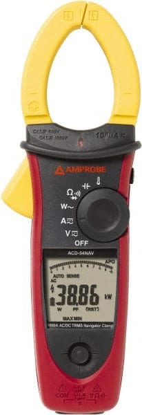 Amprobe - 3729989, CAT IV, CAT III, Digital True RMS Clamp Meter with 1.6535" Clamp On Jaws - 999.9 VAC/VDC, 999.9 AC/DC Amps, Measures Voltage, Capacitance, Current, Temperature - Exact Tooling