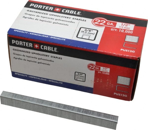 Porter-Cable - 1/2" Long x 3/8" Wide, 22 Gauge Crowned Construction Staple - Grade 2 Steel, Galvanized Finish - Exact Tooling