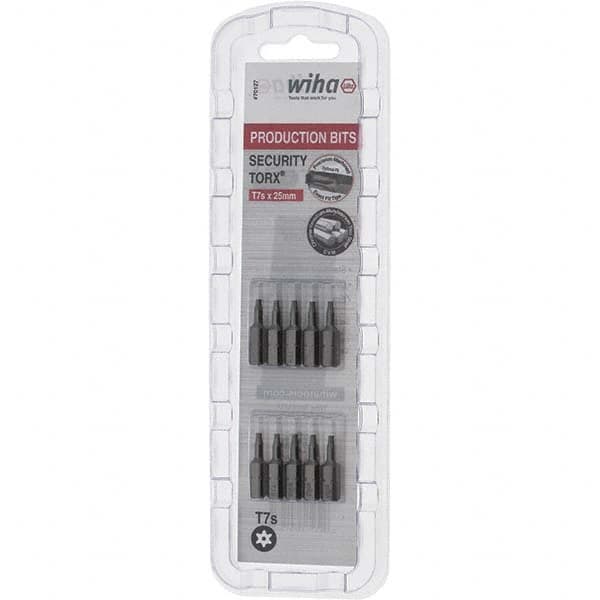 Wiha - 1/4" Drive T7 Tamperproof Torx Screwdriver Bit - 1" OAL, Tamper Resistant Bit - Exact Tooling