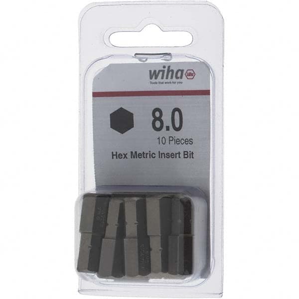 Wiha - 8mm Hex Screwdriver Bit - 1/4" Drive, 1" OAL - Exact Tooling