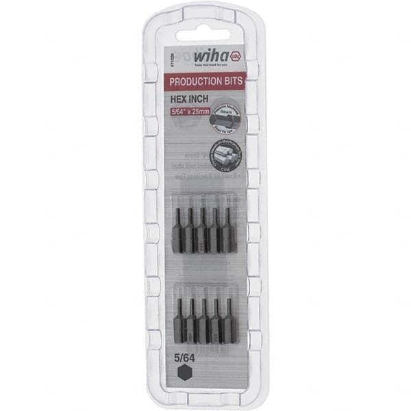 Wiha - 0.078" Hex Screwdriver Bit - 1/4" Drive, 1" OAL - Exact Tooling
