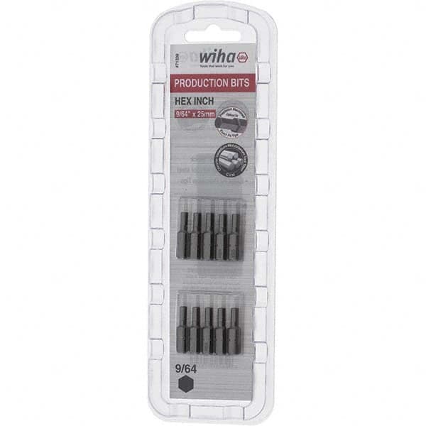 Wiha - 0.14" Hex Screwdriver Bit - 1/4" Drive, 1" OAL - Exact Tooling
