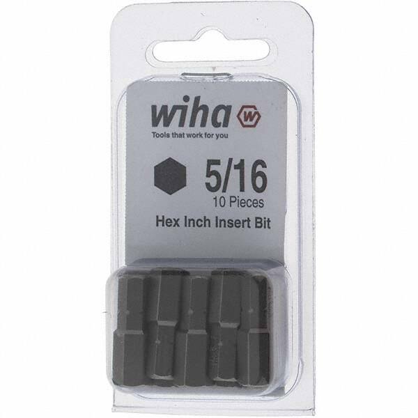 Wiha - 0.312" Hex Screwdriver Bit - 1/4" Drive, 1" OAL - Exact Tooling