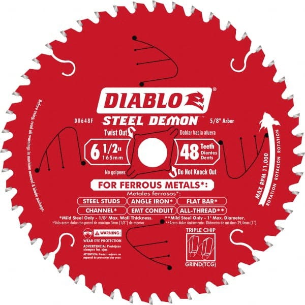 Freud - 6-1/2" Diam, 5/8" Arbor Hole Diam, 48 Tooth Wet & Dry Cut Saw Blade - Carbide-Tipped, Burr-Free Action, Standard Round Arbor - Exact Tooling