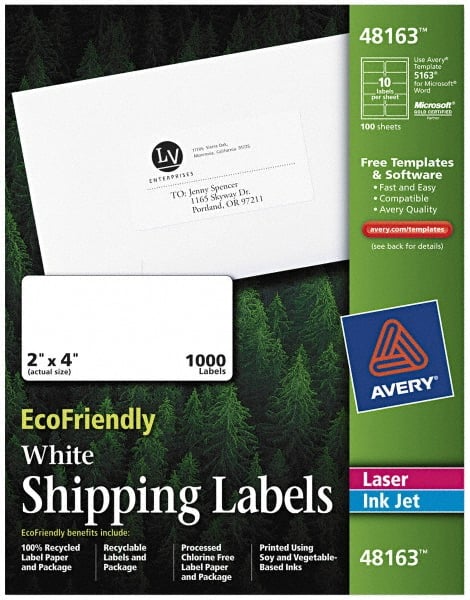 AVERY - 2" Wide x 4" Long, White Paper Shipping Label - For Laser/Inkjet Printers - Exact Tooling