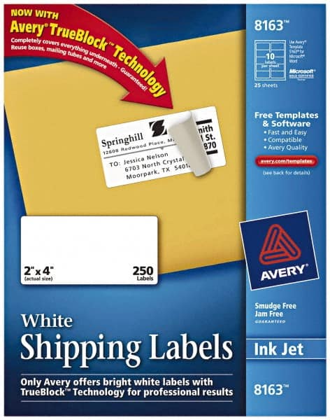 AVERY - 2" Wide x 4" Long, White Paper Shipping Label - For Inkjet Printers - Exact Tooling