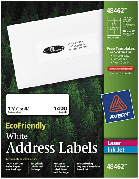 AVERY - 4" Long, White Paper Return Address Label - For Laser/Inkjet Printers - Exact Tooling