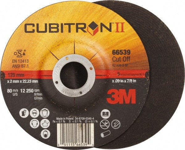 3M - 36 Grit, 5" Wheel Diam, 7/8" Arbor Hole, Type 27 Depressed Center Wheel - Ceramic, Resinoid Bond, S Hardness, 12,250 Max RPM - Exact Tooling