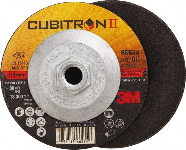 3M - 36 Grit, 4-1/2" Wheel Diam, 1/8" Wheel Thickness, Type 27 Depressed Center Wheel - Ceramic, Resinoid Bond, S Hardness, 13,300 Max RPM - Exact Tooling