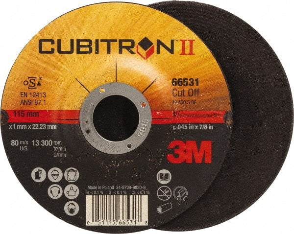 3M - 60 Grit, 4-1/2" Wheel Diam, 7/8" Arbor Hole, Type 27 Depressed Center Wheel - Ceramic, Resinoid Bond, S Hardness, 13,300 Max RPM - Exact Tooling