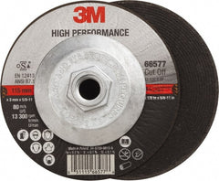 3M - 60 Grit, 4-1/2" Wheel Diam, 1/8" Wheel Thickness, Type 27 Depressed Center Wheel - Ceramic, Resinoid Bond, R Hardness, 13,300 Max RPM - Exact Tooling