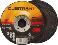 3M - 36 Grit, 4-1/2" Wheel Diam, 1/4" Wheel Thickness, 7/8" Arbor Hole, Type 27 Depressed Center Wheel - Ceramic, Resinoid Bond, 13,300 Max RPM, Compatible with Angle Grinder - Exact Tooling