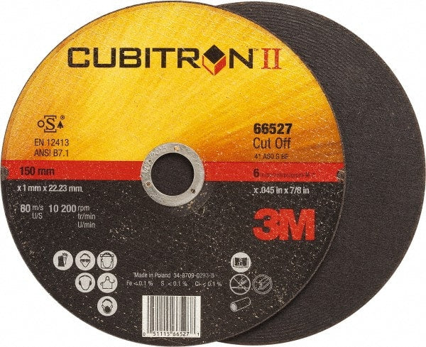 3M - 6" 60 Grit Ceramic Cutoff Wheel - 0.045" Thick, 7/8" Arbor, 10,200 Max RPM, Use with Angle Grinders - Exact Tooling