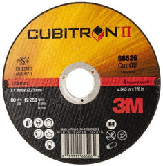 3M - 5" 60 Grit Ceramic Cutoff Wheel - 0.045" Thick, 7/8" Arbor, 12,250 Max RPM, Use with Angle Grinders - Exact Tooling