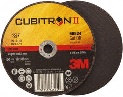 3M - 4" 36 Grit Ceramic Cutoff Wheel - 1/8" Thick, 3/8" Arbor, 19,100 Max RPM, Use with Angle Grinders - Exact Tooling