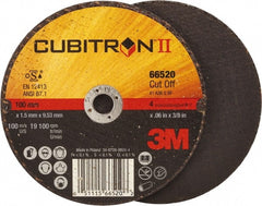 3M - 4" 36 Grit Ceramic Cutoff Wheel - 0.06" Thick, 3/8" Arbor, 19,100 Max RPM, Use with Angle Grinders - Exact Tooling