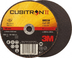 3M - 4" 60 Grit Ceramic Cutoff Wheel - 0.035" Thick, 3/8" Arbor, 19,100 Max RPM, Use with Angle Grinders - Exact Tooling