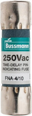 Cooper Bussmann - 250 VAC, 0.4 Amp, Time Delay Pin Indicator Fuse - Fuse Holder Mount, 1-1/2" OAL, 10 at 125 V kA Rating, 13/32" Diam - Exact Tooling