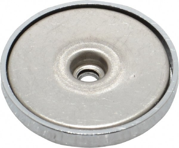 Mag-Mate - 1.24" Diam, 3/16" Cup Height, 3/16" Overall Height, 35 Lb Average Pull Force, 35 Lb Max Pull Force, Neodymium Rare Earth Cup Magnet - Through Hole Style, 1/8" Cup ID, 1/4" Magnet ID, Galvanized - Exact Tooling