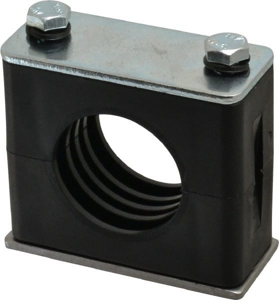 HYDAC - 2.83" Wide x 2.52" High x 1.18" Deep, Polypropylene Standard Duty Vibration-Control Clamp - Carbon Steel Plate, Mount with Weld Plate, Top Plate, Plastic Clamp Pair, Bolts - Exact Tooling