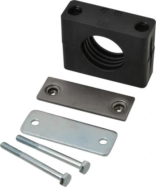 HYDAC - 2.83" Wide x 2.52" High x 1.18" Deep, Polypropylene Standard Duty Vibration-Control Clamp - Carbon Steel Plate, Mount with Weld Plate, Top Plate, Plastic Clamp Pair, Bolts - Exact Tooling