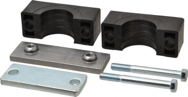 HYDAC - 5.51" Wide x 4.33" High x 1.77" Deep, Polypropylene Heavy Duty Vibration-Control Clamp - Carbon Steel Plate, Mount with Weld Plate, Top Plate, Plastic Clamp Pair, Bolts - Exact Tooling