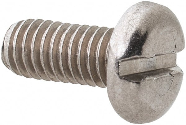 Value Collection - M3.5x0.60 Metric Coarse, 8mm Length Under Head Slotted Drive Machine Screw - Pan Head, Grade 18-8 & A2 Stainless Steel, Uncoated, Without Washer - Exact Tooling