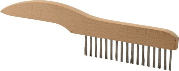 Weiler - 1 Rows x 17 Columns Stainless Steel Scratch Brush - 5" Brush Length, 10" OAL, 1-1/16" Trim Length, Wood Shoe Handle - Exact Tooling