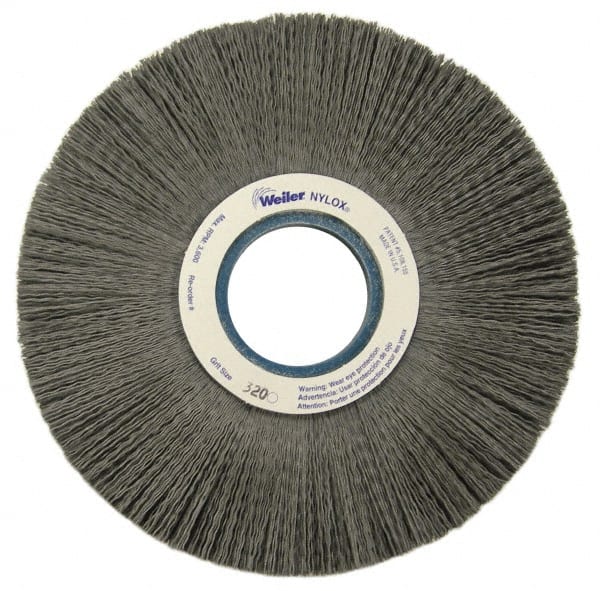 Weiler - 8" OD, 2" Arbor Hole, Crimped Nylon Wheel Brush - 1" Face Width, 2-1/4" Trim Length, 0.018" Filament Diam, 3,600 RPM - Exact Tooling