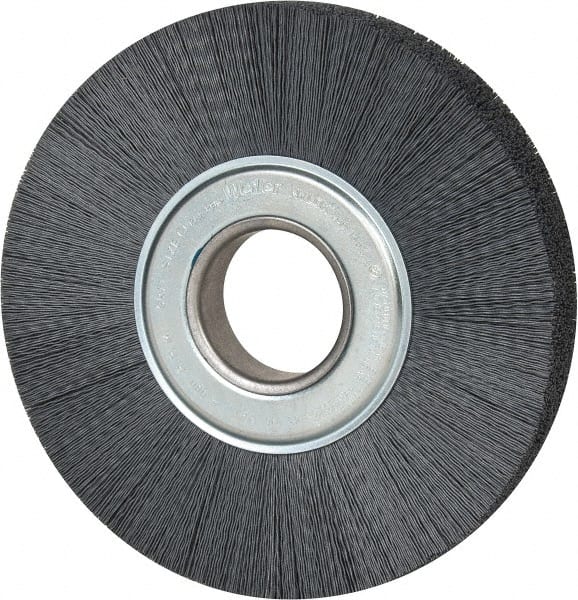 Weiler - 8" OD, 2" Arbor Hole, Crimped Nylon Wheel Brush - 1" Face Width, 2-1/4" Trim Length, 0.022" Filament Diam, 3,600 RPM - Exact Tooling