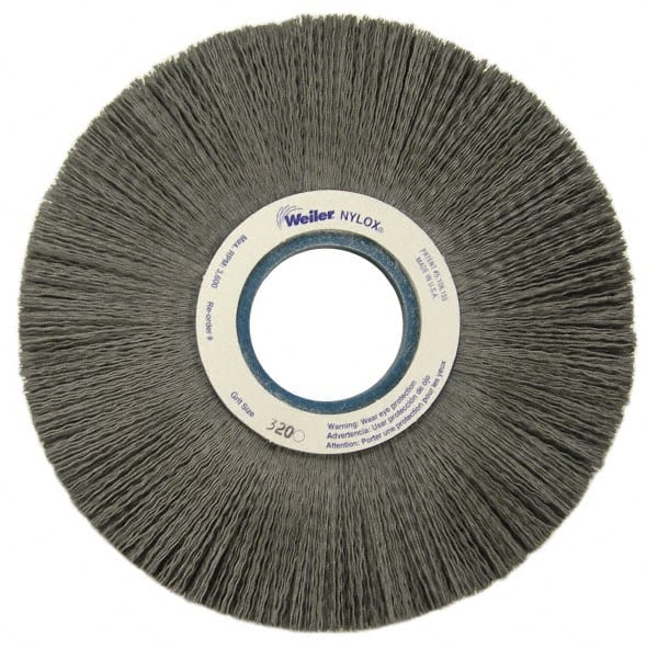 Weiler - 8" OD, 2" Arbor Hole, Crimped Nylon Wheel Brush - 1" Face Width, 2-1/4" Trim Length, 0.022" Filament Diam, 3,600 RPM - Exact Tooling