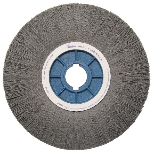 Weiler - 14" OD, 2" Arbor Hole, Crimped Nylon Wheel Brush - 1-1/8" Face Width, 3-3/4" Trim Length, 0.04" Filament Diam, 1,800 RPM - Exact Tooling