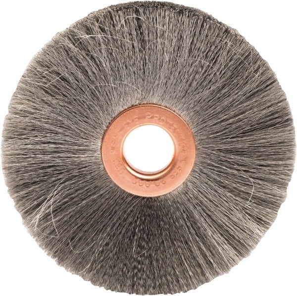 Weiler - 3" OD, 1/2" Arbor Hole, Crimped Steel Wheel Brush - 5/8" Face Width, 1" Trim Length, 0.003" Filament Diam, 20,000 RPM - Exact Tooling
