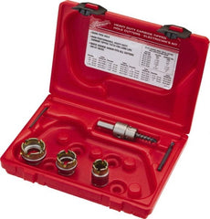 Milwaukee Tool - 5 Piece, 7/8" to 1-3/8" Saw Diam, Electrician's Hole Saw Kit - Carbide-Tipped, Gulleted Edge, Pilot Drill Model No. 49-57-0035, 49-57-0038, Includes 3 Hole Saws - Exact Tooling