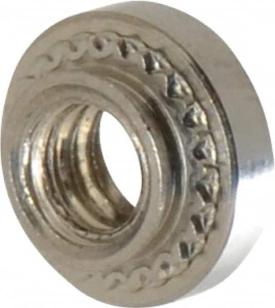 Electro Hardware - #6-32, 0.056" Min Panel Thickness, Round Head, Clinch Captive Nut - 0.28" Head Diam, 0.1875" Mounting Hole Diam, 0.07" Head Height, Passivated Stainless Steel - Exact Tooling
