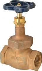 NIBCO - 1" Pipe, Threaded Ends, Bronze Integral Globe Valve - PTFE Disc, Screw-In Bonnet, 200 psi WOG, 125 psi WSP, Class 125 - Exact Tooling