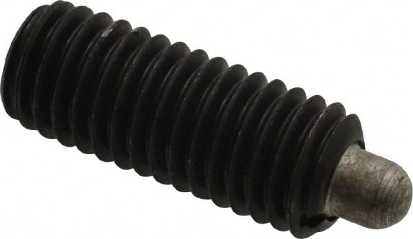 Jergens - 1/2-13, 1-1/4" Thread Length, 1/4" Plunger Projection, Steel Threaded Spring Plunger - 1/4" Max Plunger Diam, 1-1/4" Plunger Length, 2.7 Lb Init End Force, 9.3 Lb Final End Force, 1/4" Hex - Exact Tooling
