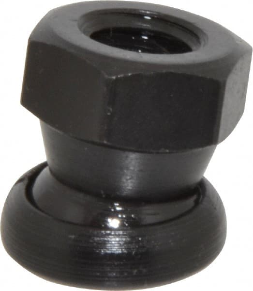 Jergens - 3/8-16, 11/16" Pad Diam, Uncoated Bottom, Steel Toggle Pad - 25/32" OAL, 5/8" Width Across Flats, Black Oxide Coated, Grade 4140, 6° Swivel Angle - Exact Tooling