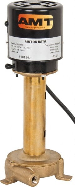 American Machine & Tool - 1.5 Amp, 115 Volt, 1/25 hp, 1 Phase, 1,725 RPM, Immersion Machine Tool & Recirculating Pump - 8 GPM, 3/4" Inlet, 5 psi, 12.4" Overall Height, NPT Thread, Brass Impeller, TEFC Motor - Exact Tooling