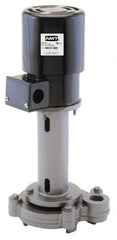 American Machine & Tool - 0.9/0.5 Amp, 230/460 Volt, 1/3 hp, 3 Phase, 1,725 RPM, Cast Iron Immersion Machine Tool & Recirculating Pump - 46 GPM, 1-1/2" Inlet, 7 psi, 20.6" Overall Height, 8.9" Body Length, NPT Thread, Stainless Steel Impeller, TEFC Motor - Exact Tooling