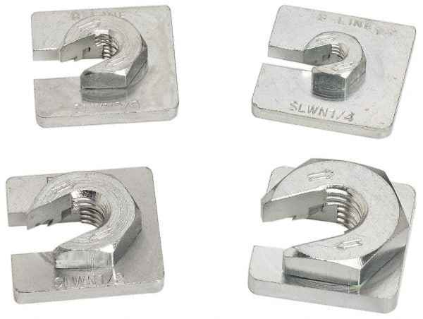 Cooper B-Line - 1/4" Rod, Zinc Plated Carbon Steel Slip On Square Washer, Lock Strut Nut - 240 Lb Capacity, 1/4-20" Bolt, 1 Hole, Used with Cooper B Line Channel & Strut (All Sizes Except B62 & B72) - Exact Tooling