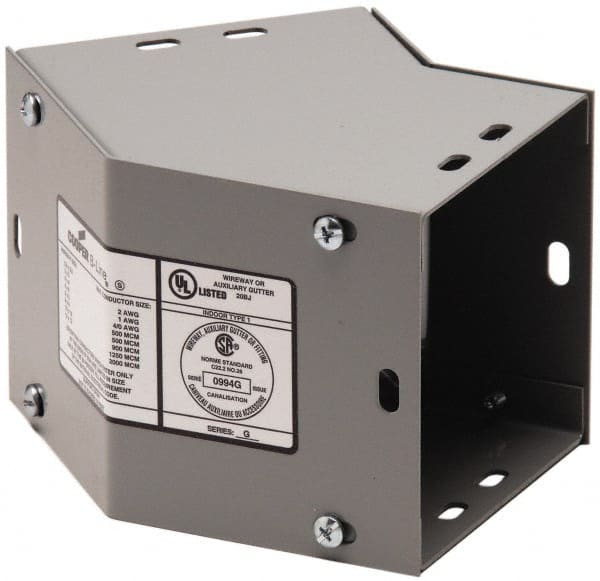 Cooper B-Line - 4 Inch Wide x 4 Inch High, Raceway Elbow End - 45°, Gray, For Use with Lay In Wireways, Type 1 Screw Cover Wireway - Exact Tooling