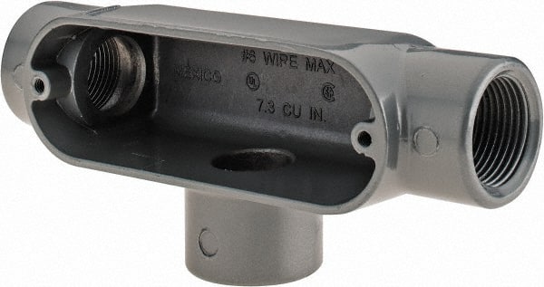 Thomas & Betts - T Body, 3/4" Trade, IMC, Rigid Aluminum Conduit Body - Oval, 5-1/8" OAL, 7.3 cc Capacity, Gray - Exact Tooling